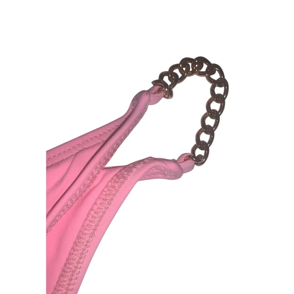 L*Space x Tessa Brooks Bikini Bottom Pink Gold Chain Bitsy Cut NWT L *FLAW*